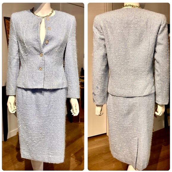 Pendleton Jackets & Blazers - Vintage Pendleton Tweed baby blue & white blazer and skirt.
